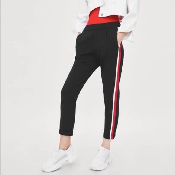 Zara Pants - Zara XS Black Trouser W/ Red & White Stripe Pants